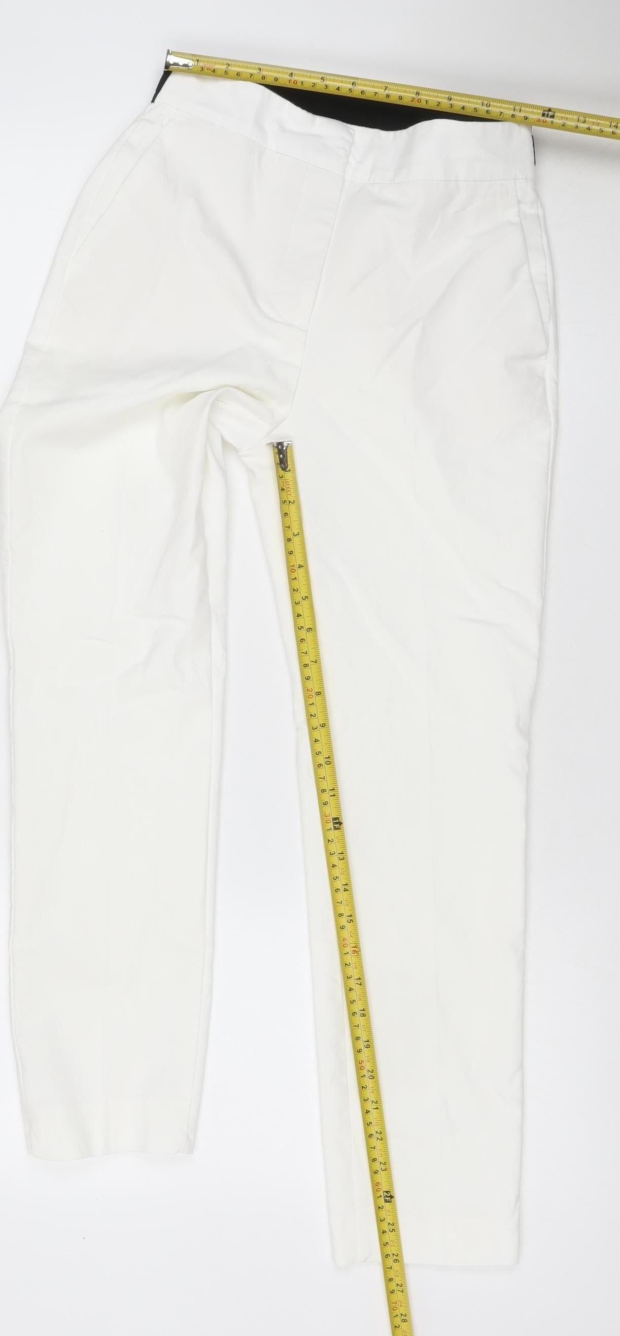 Zara Women White Size S Stretch Pull-On Straight Trousers with Pockets