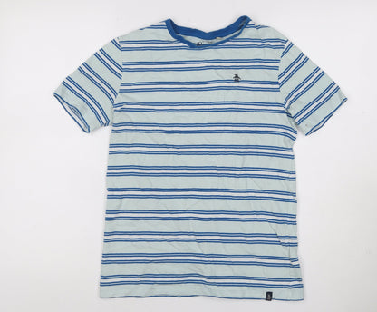 Original Penguin Boys Blue Striped 14-15 Years Logo Jersey T-Shirt
