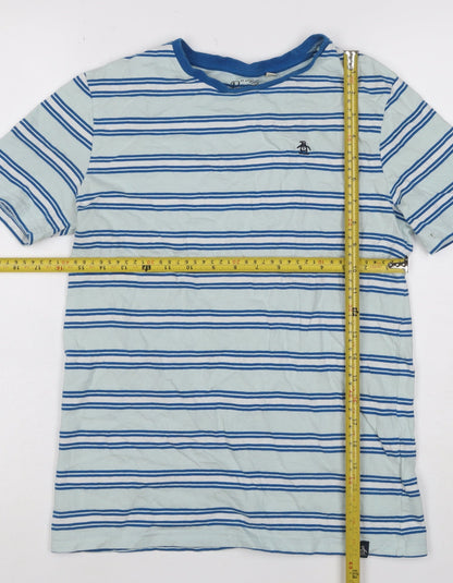 Original Penguin Boys Blue Striped 14-15 Years Logo Jersey T-Shirt
