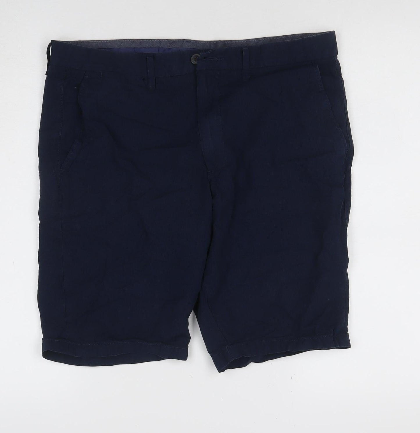 Marks and Spencer Men Blue 34in Cotton Chino Shorts Flat Front