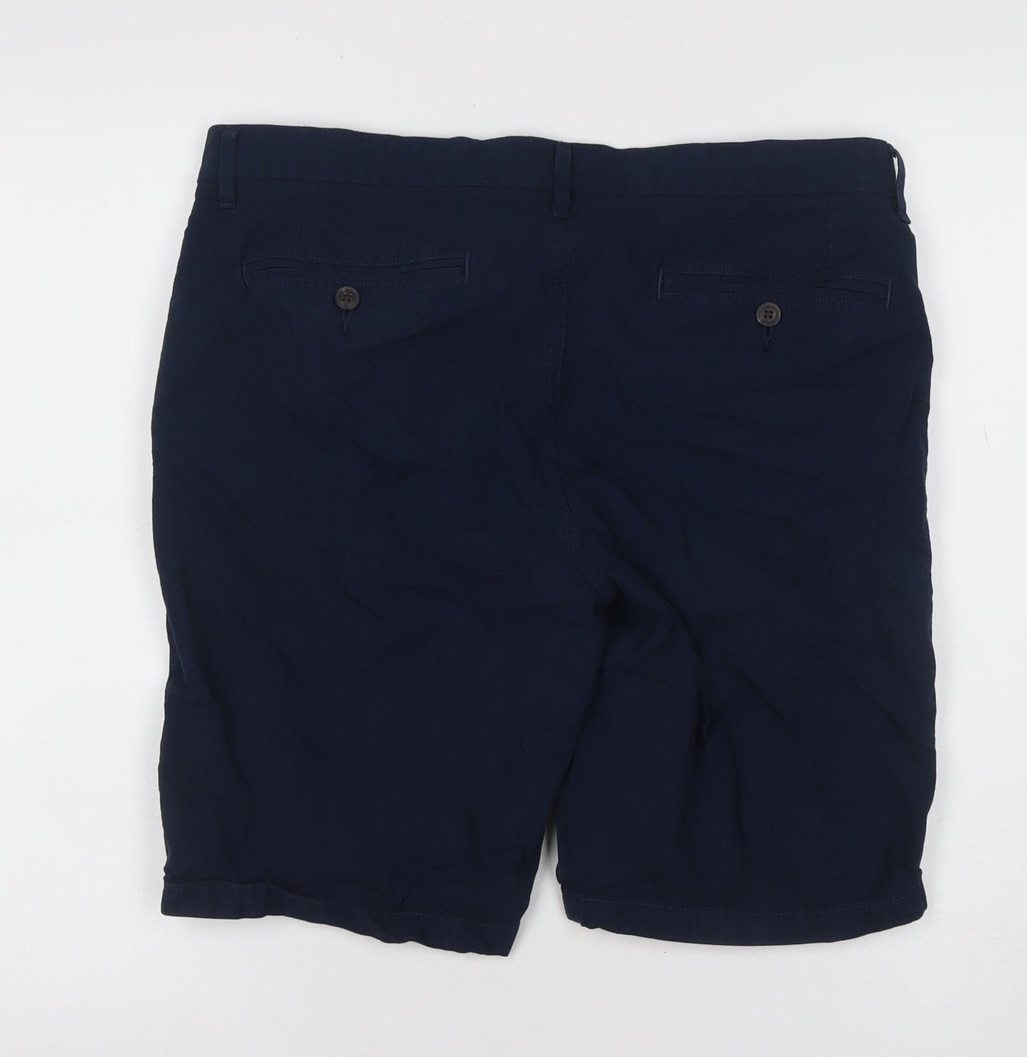 Marks and Spencer Men Blue 34in Cotton Chino Shorts Flat Front