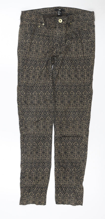 H&M Women’s Brown Aztec Geometric Skinny Stretch Jeans UK 10