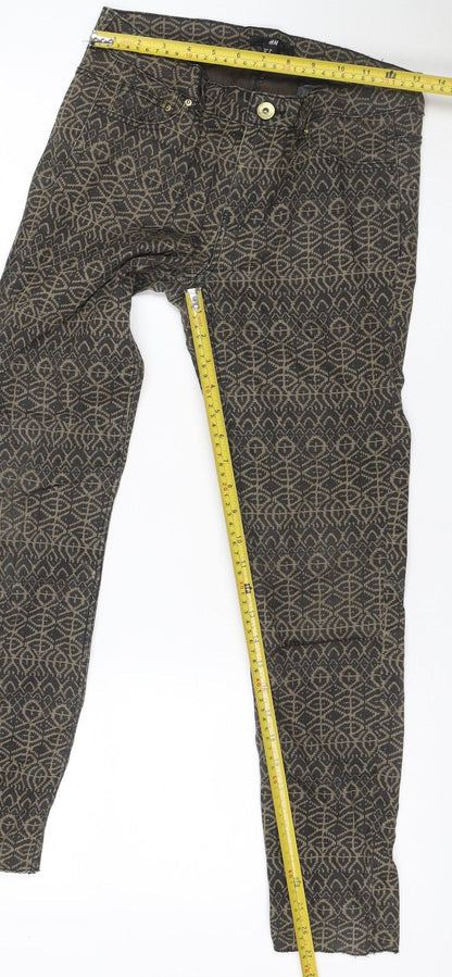 H&M Women’s Brown Aztec Geometric Skinny Stretch Jeans UK 10