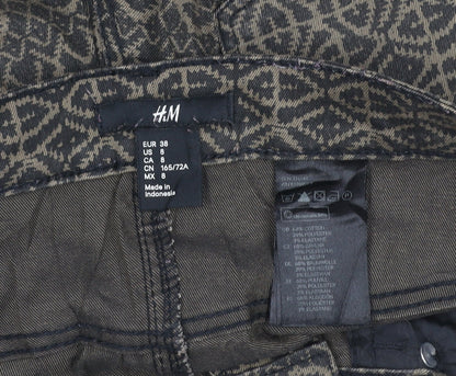 H&M Women’s Brown Aztec Geometric Skinny Stretch Jeans UK 10