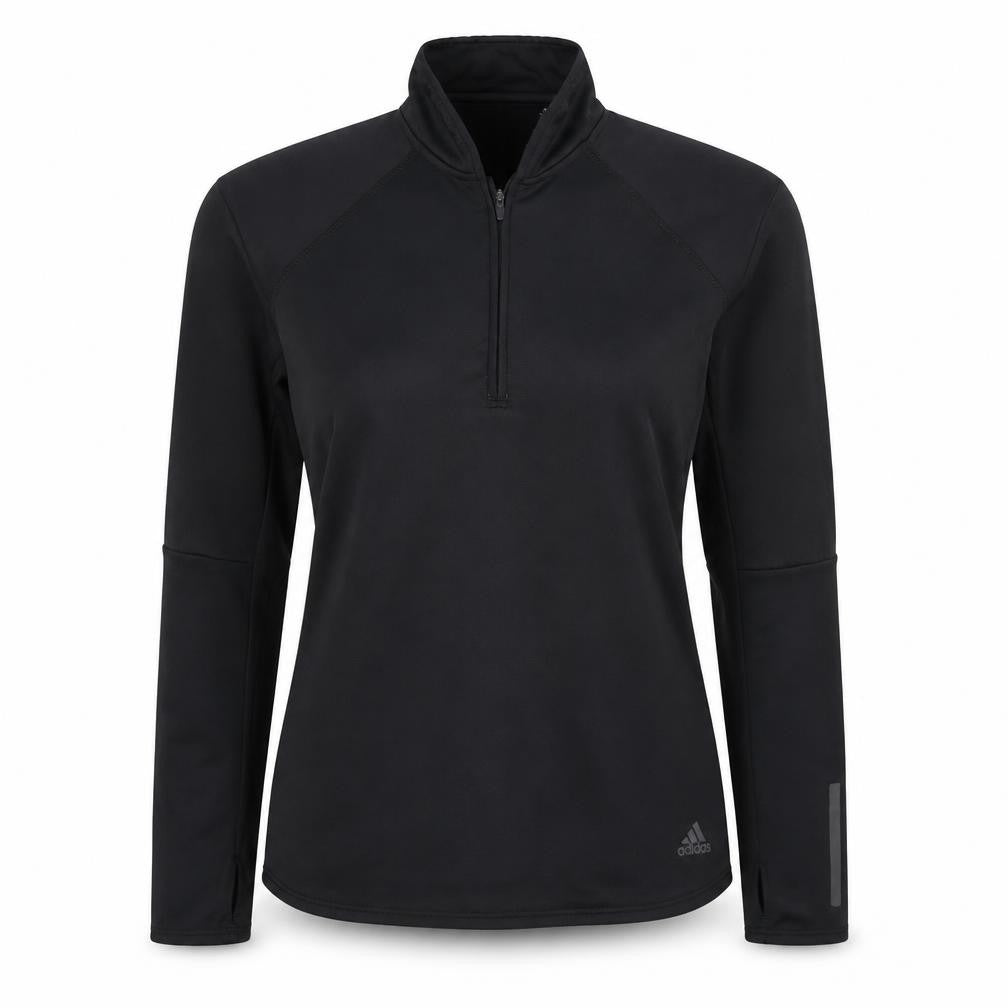 Front view of Adidas unisex black s energy run climawarm 1/4 zip running sweatshirt