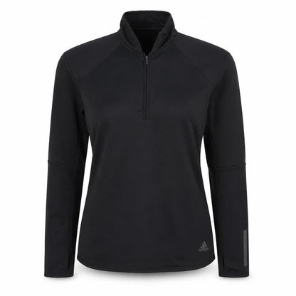 Front view of Adidas unisex black s energy run climawarm 1/4 zip running sweatshirt