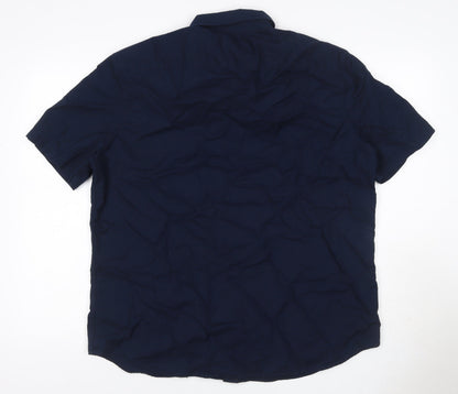 Marks and Spencer Men’s Navy Blue XL Regular Cotton Short Sleeve Shirt