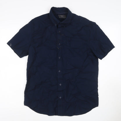 Marks and Spencer Men Navy M Regular Short Sleeve Button-Down Cotton Shirt