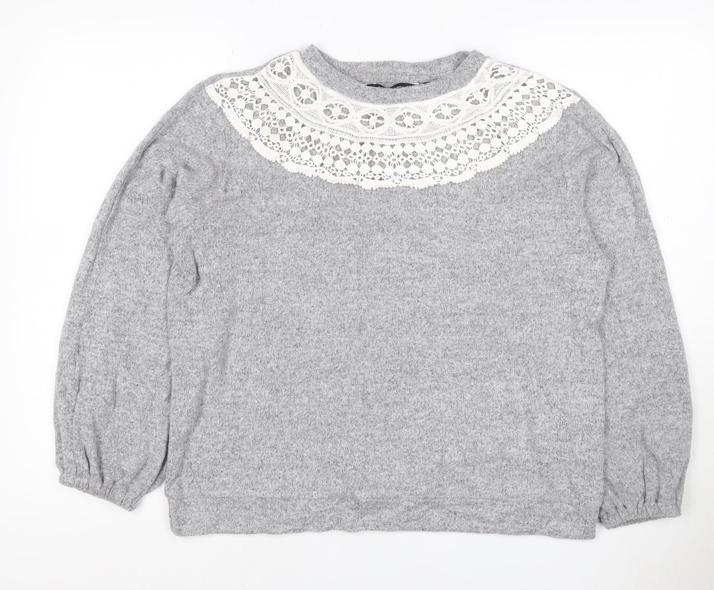 Dorothy Perkins Women Grey UK 14 Pullover Jumper Crochet Lace Balloon Sleeve