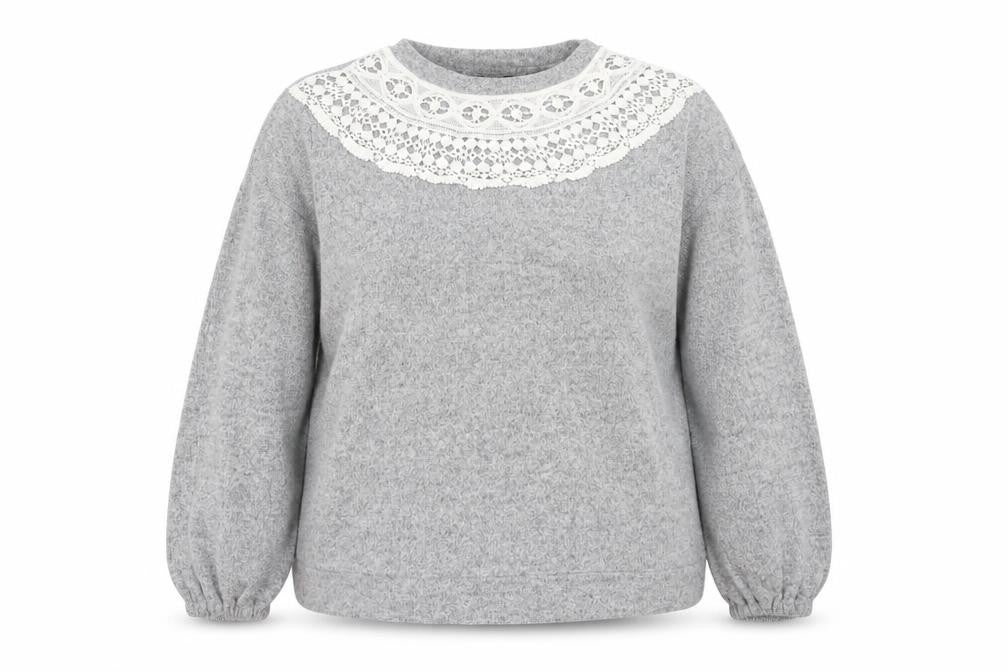 Dorothy Perkins Women Grey UK 14 Pullover Jumper Crochet Lace Balloon Sleeve