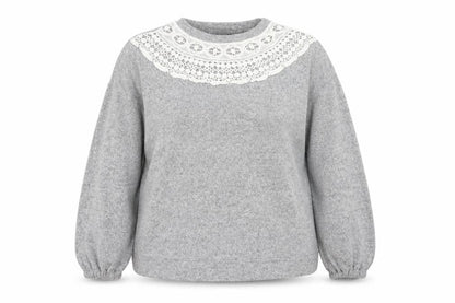 Dorothy Perkins Women Grey UK 14 Pullover Jumper Crochet Lace Balloon Sleeve