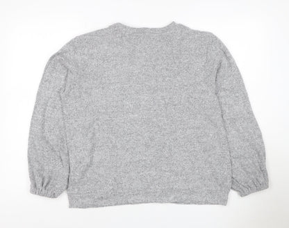 Dorothy Perkins Women Grey UK 14 Pullover Jumper Crochet Lace Balloon Sleeve