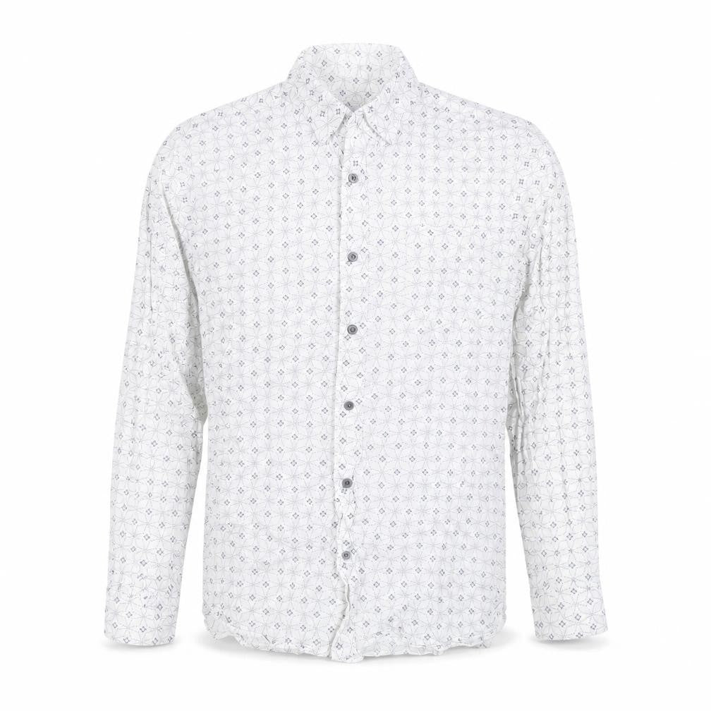 Next Men's White XL Geometric Print Long Sleeve Cotton Button-Up Shirt