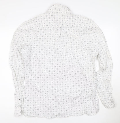 Next Men's White XL Geometric Print Long Sleeve Cotton Button-Up Shirt
