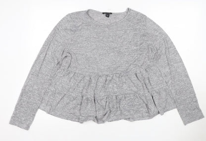 New Look Women Grey L Ruffle Hem Long Sleeve Jersey T-Shirt