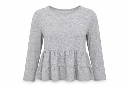 New Look Women Grey L Ruffle Hem Long Sleeve Jersey T-Shirt