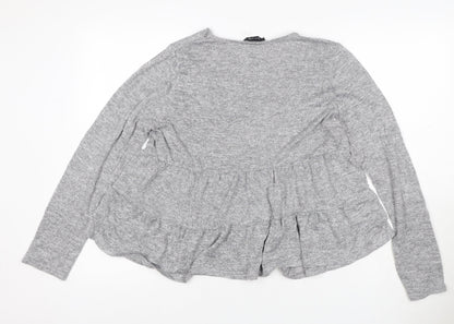 New Look Women Grey L Ruffle Hem Long Sleeve Jersey T-Shirt