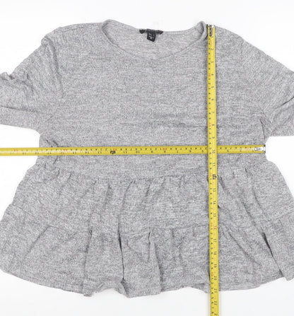 New Look Women Grey L Ruffle Hem Long Sleeve Jersey T-Shirt