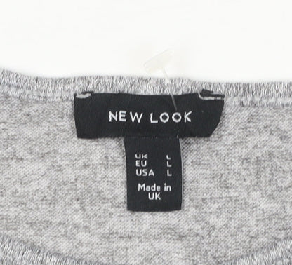 New Look Women Grey L Ruffle Hem Long Sleeve Jersey T-Shirt