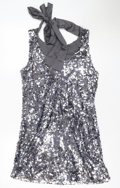 Nü Women Grey Sequin Halter Bodycon Mini Dress UK 12 Party