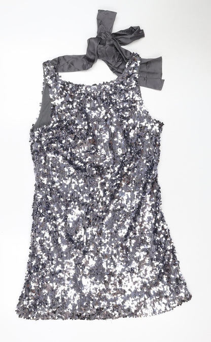 Nü Women Grey Sequin Halter Bodycon Mini Dress UK 12 Party