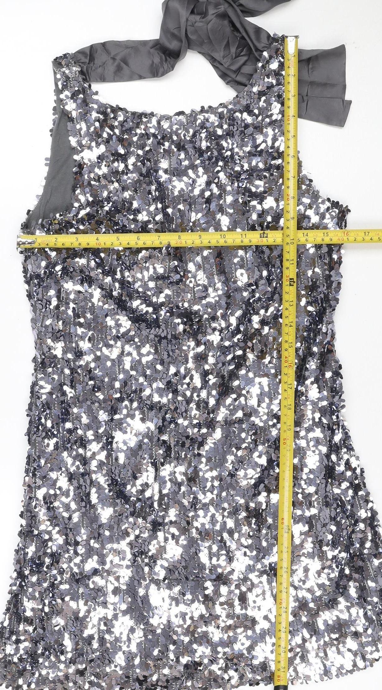 Nü Women Grey Sequin Halter Bodycon Mini Dress UK 12 Party