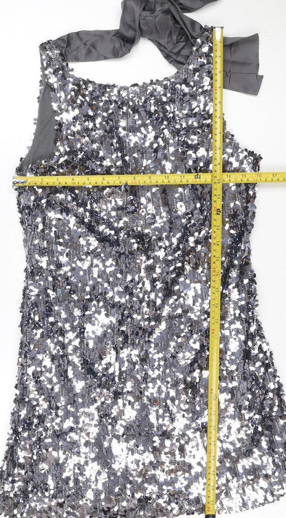 Nü Women Grey Sequin Halter Bodycon Mini Dress UK 12 Party