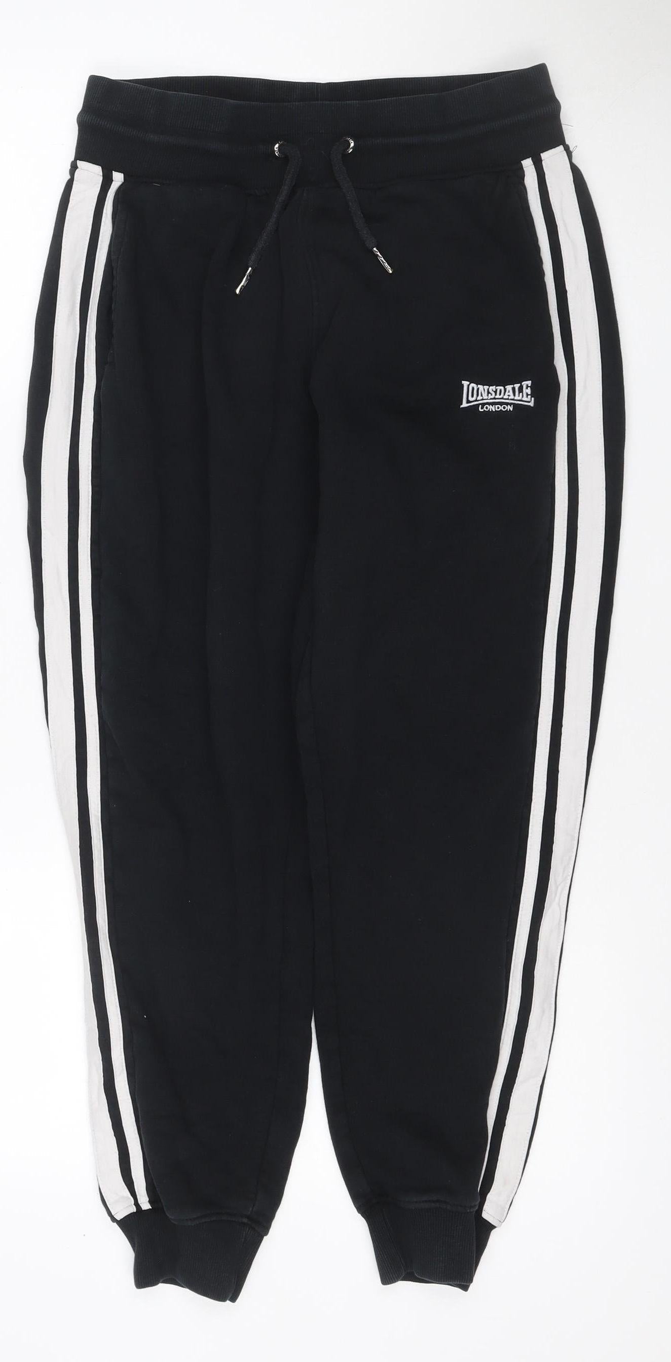 Lonsdale London Women Black UK 12 Jogger Track Pants Side Stripe