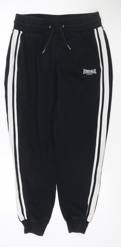 Lonsdale London Women Black UK 12 Jogger Track Pants Side Stripe