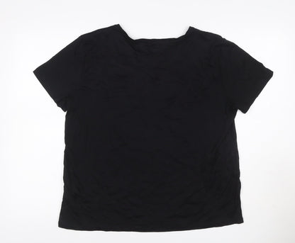 Pink Clam Women Black UK 14 Basic Crew Neck Stretch T-Shirt
