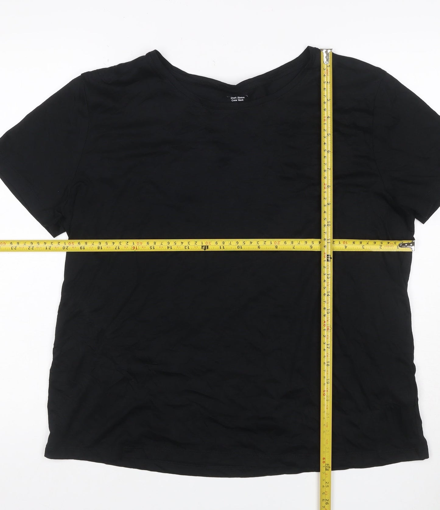 Pink Clam Women Black UK 14 Basic Crew Neck Stretch T-Shirt
