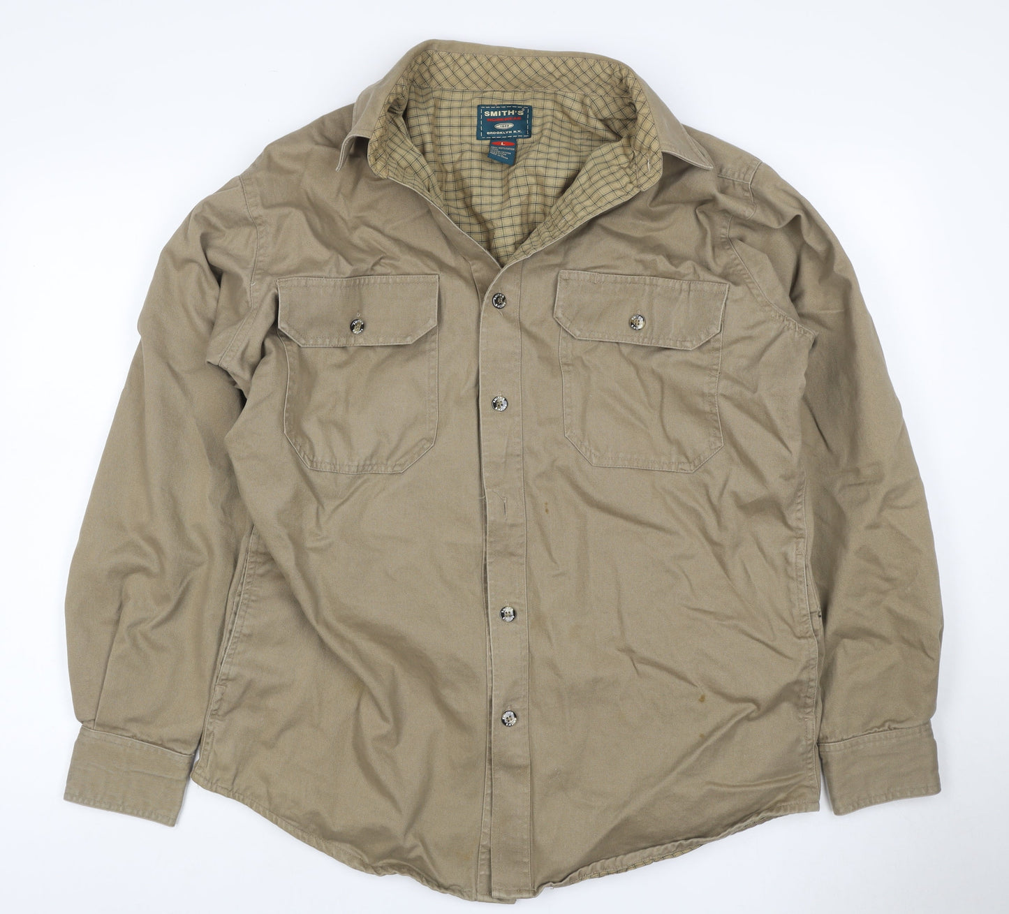 Smith's Workwear Men Beige L Military Cotton Button Jacket