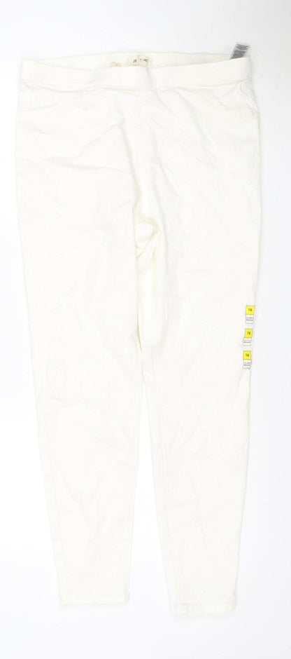 Marks & Spencer Women Ivory UK 16 Straight Stretch Jeans Regular