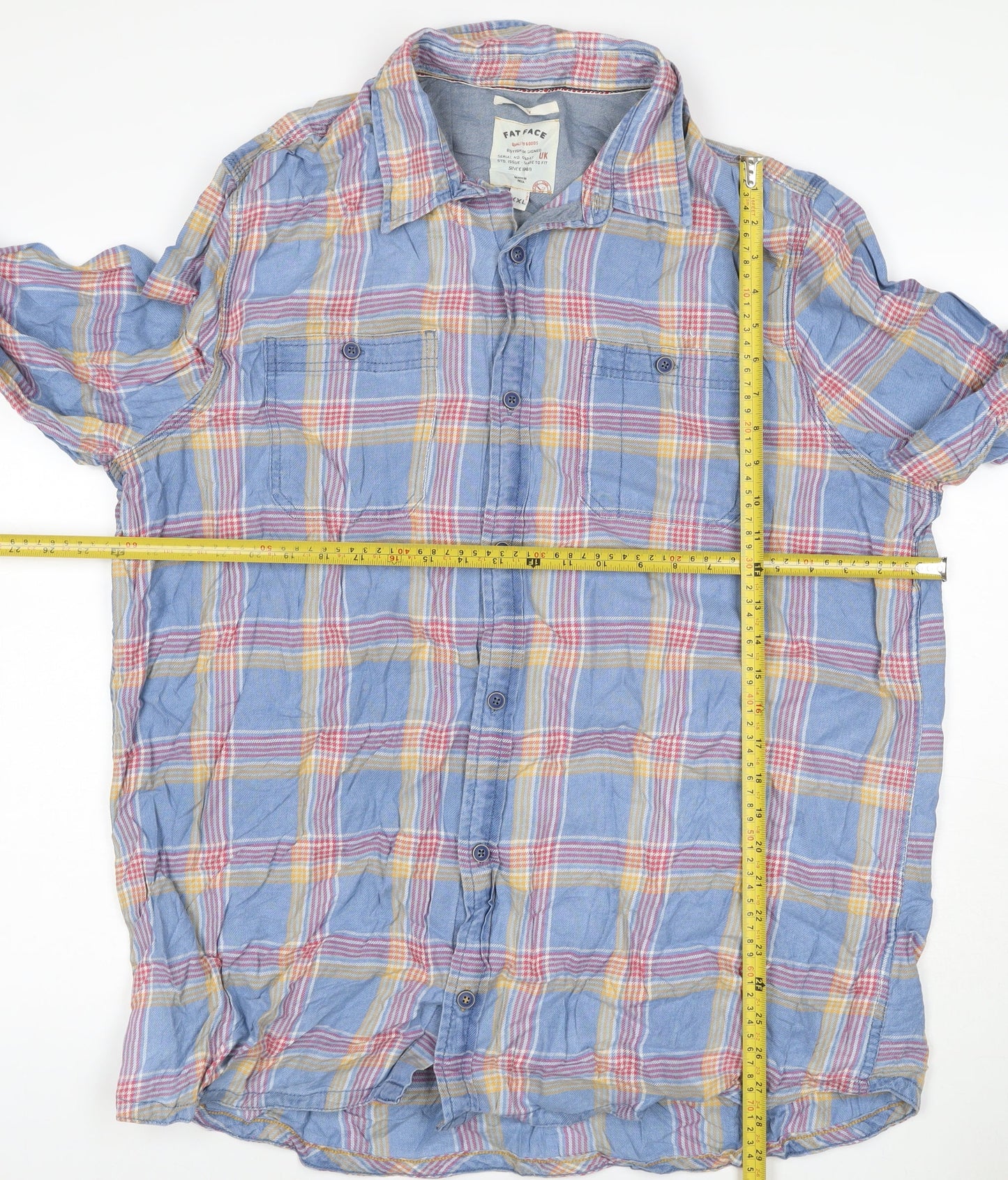 Fat Face Men's Blue Check Cotton XL Long Sleeve Button-Up Casual Shirt