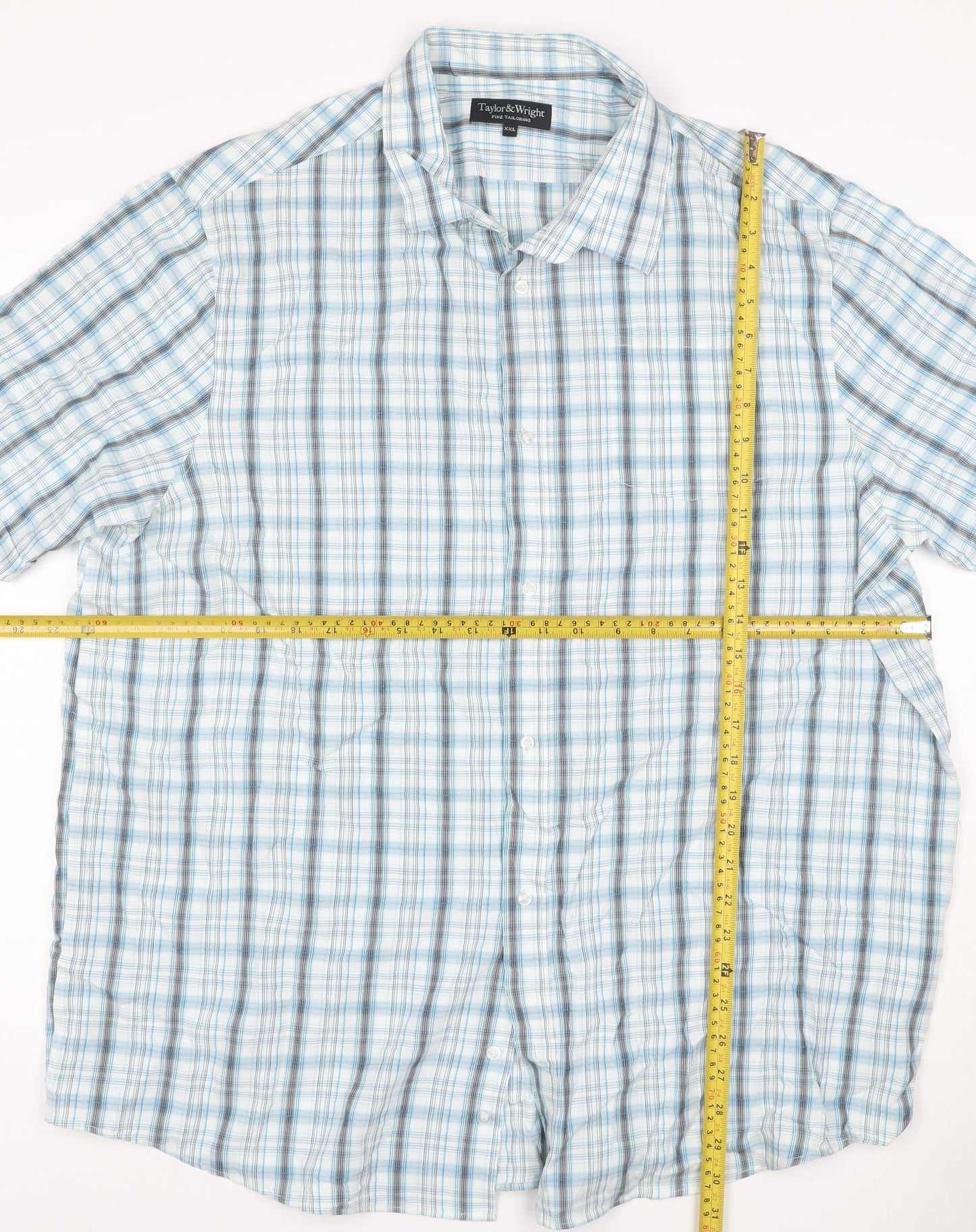 Taylor & Wright Men's Blue Check Short Sleeve Button-Up Shirt 2XL