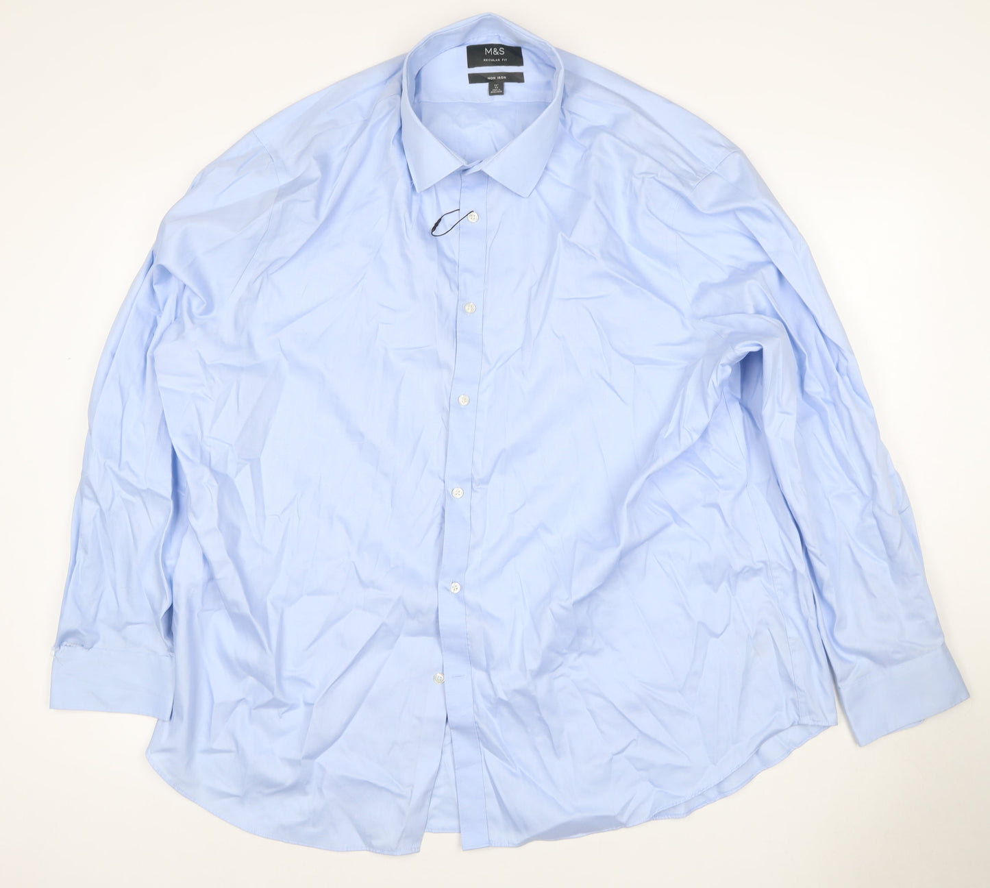 Marks & Spencer Men Blue 19 Regular Fit Non-Iron Cotton Shirt