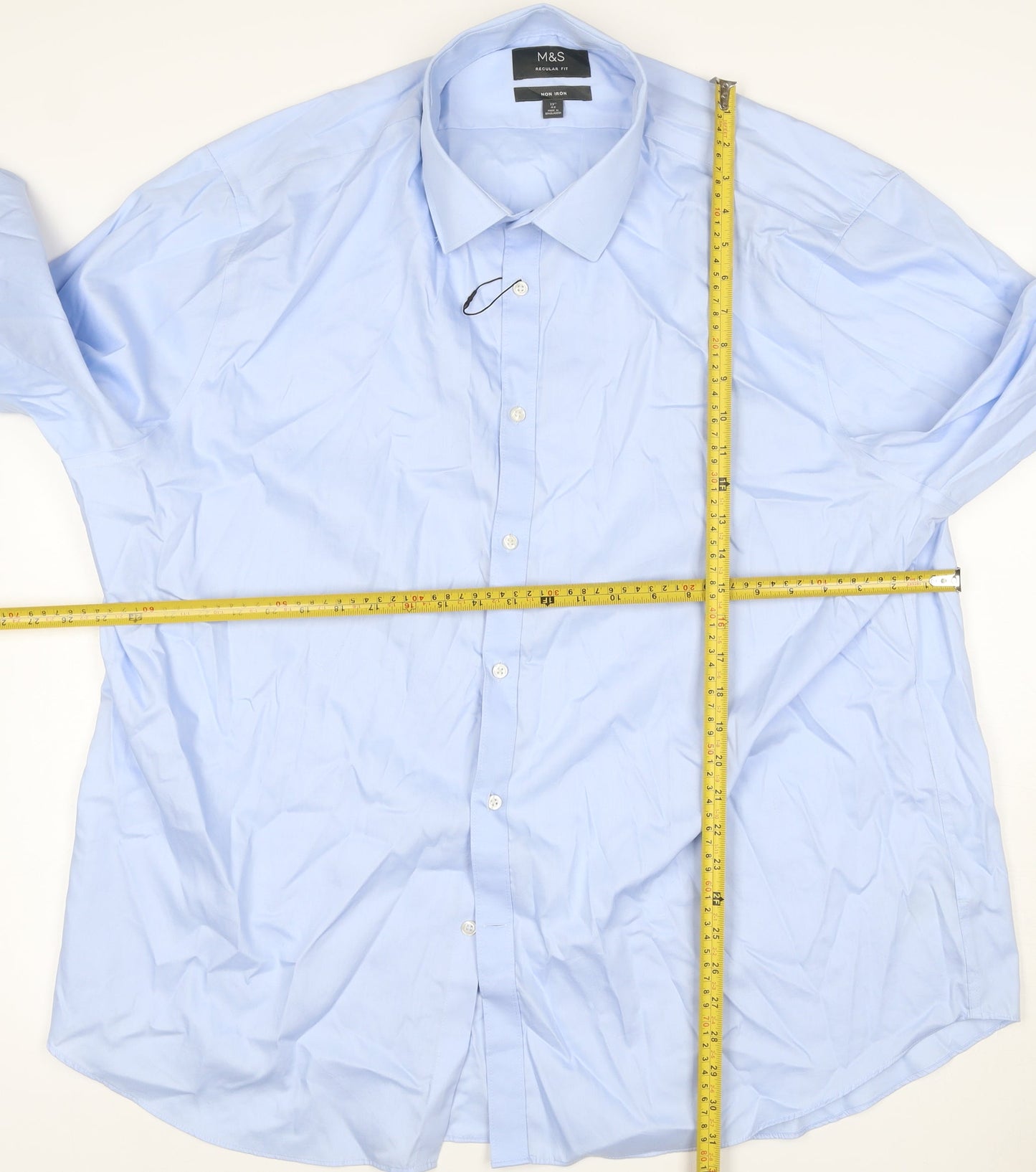 Marks & Spencer Men Blue 19 Regular Fit Non-Iron Cotton Shirt