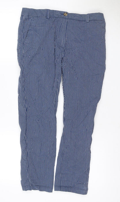 Marks and Spencer Women’s Blue Striped Size 12 Straight Cotton Trousers