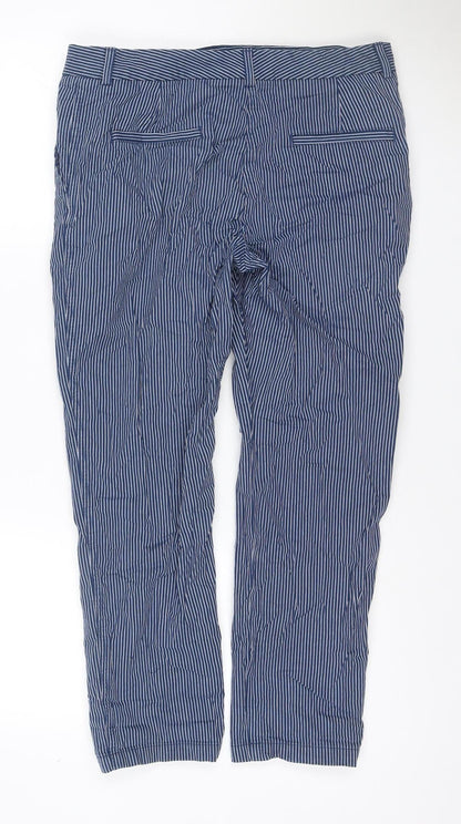 Marks and Spencer Women’s Blue Striped Size 12 Straight Cotton Trousers
