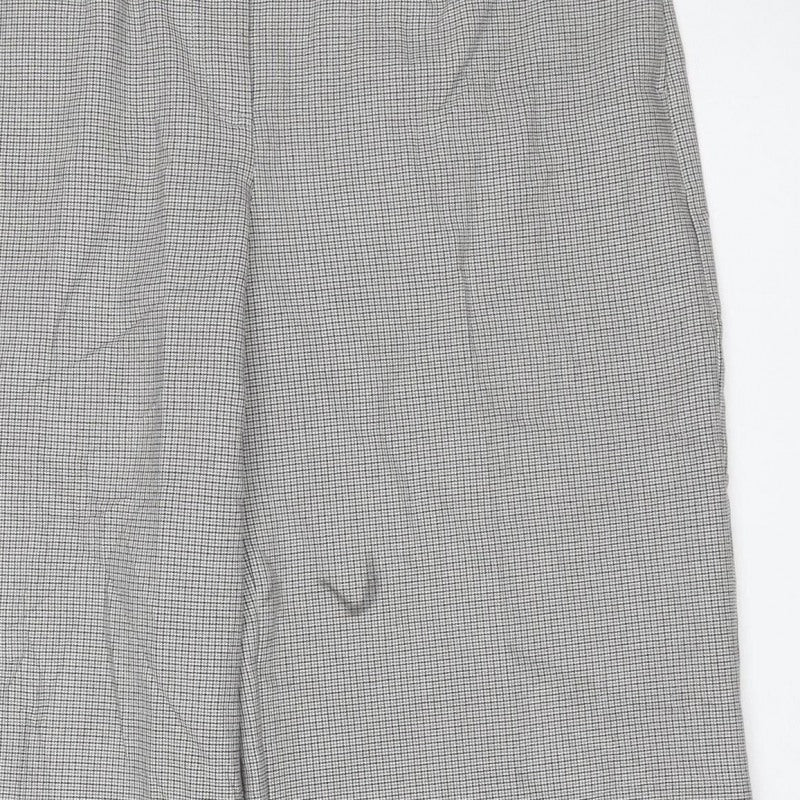 M&S Collection Women Grey Check Straight Trousers Size 14 Short