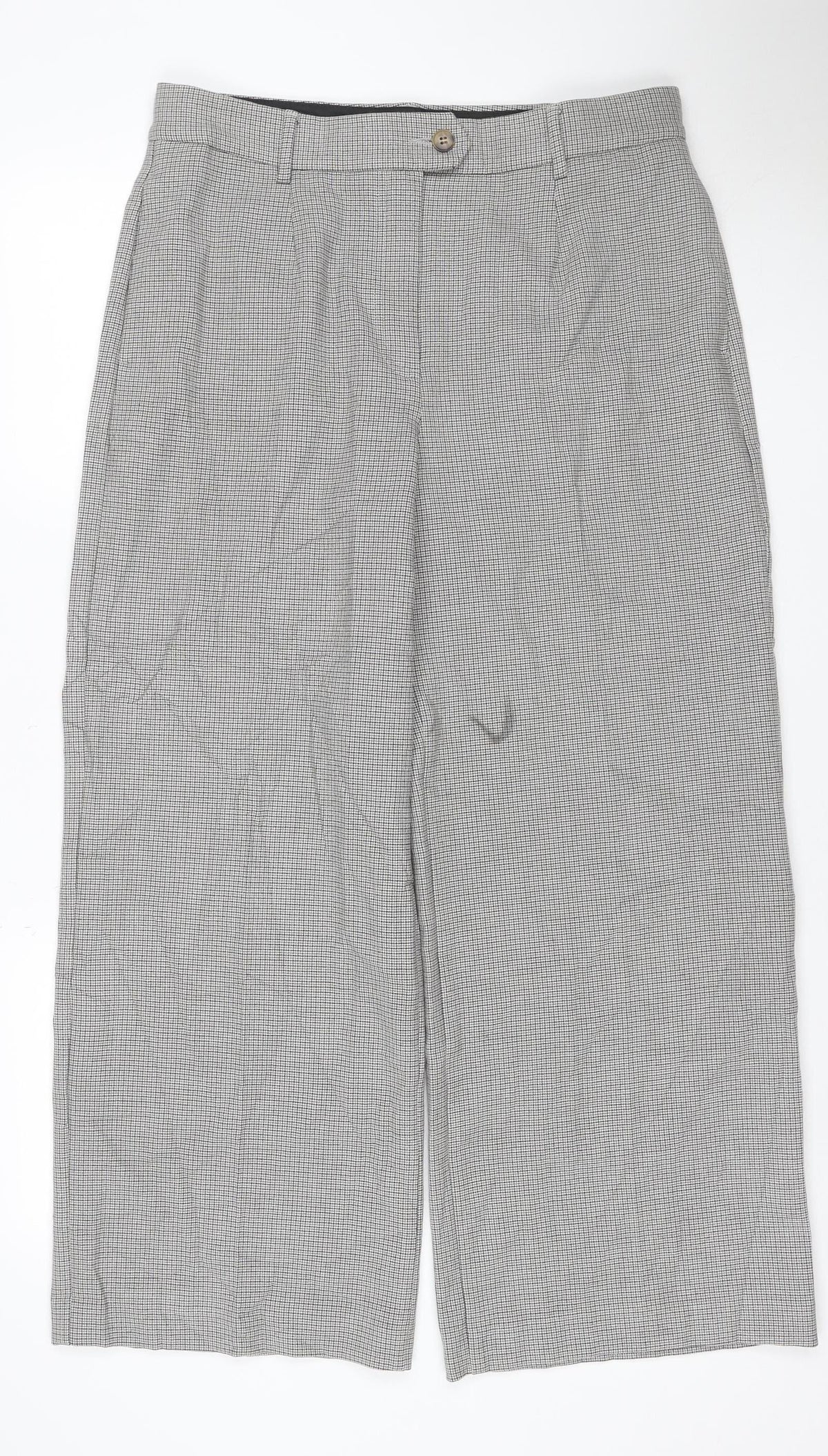 M&S Collection Women Grey Check Straight Trousers Size 14 Short