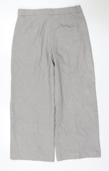 M&S Collection Women Grey Check Straight Trousers Size 14 Short