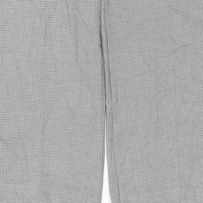 M&S Collection Women Grey Check Straight Trousers Size 14 Short