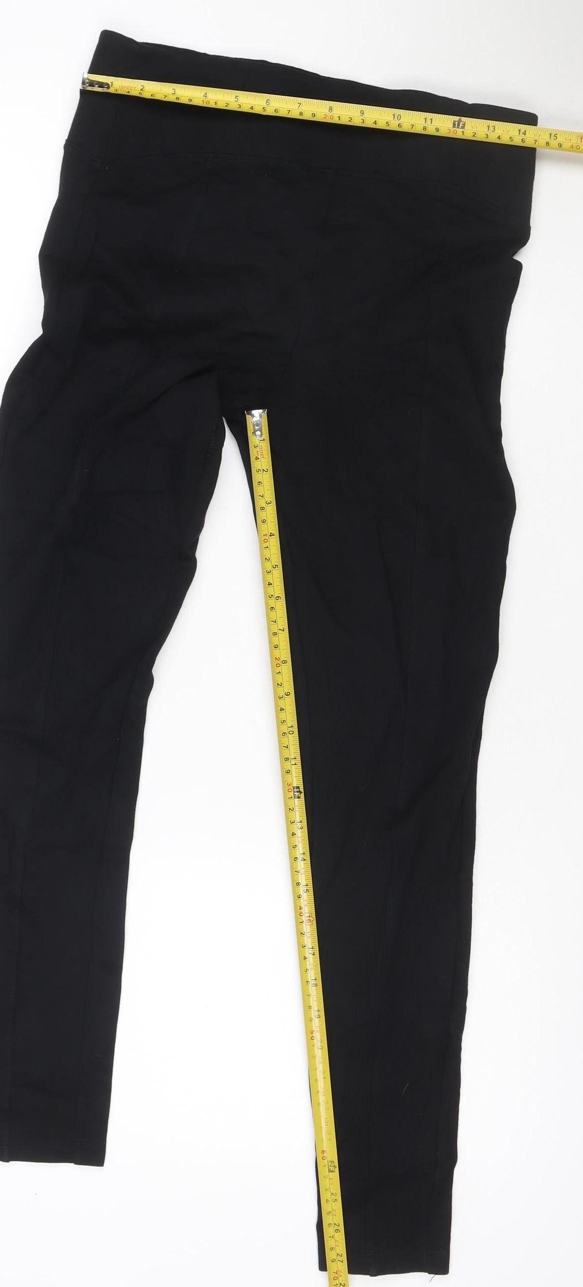Marks & Spencer Women Black UK 12 Straight Leg Pull-On Trousers