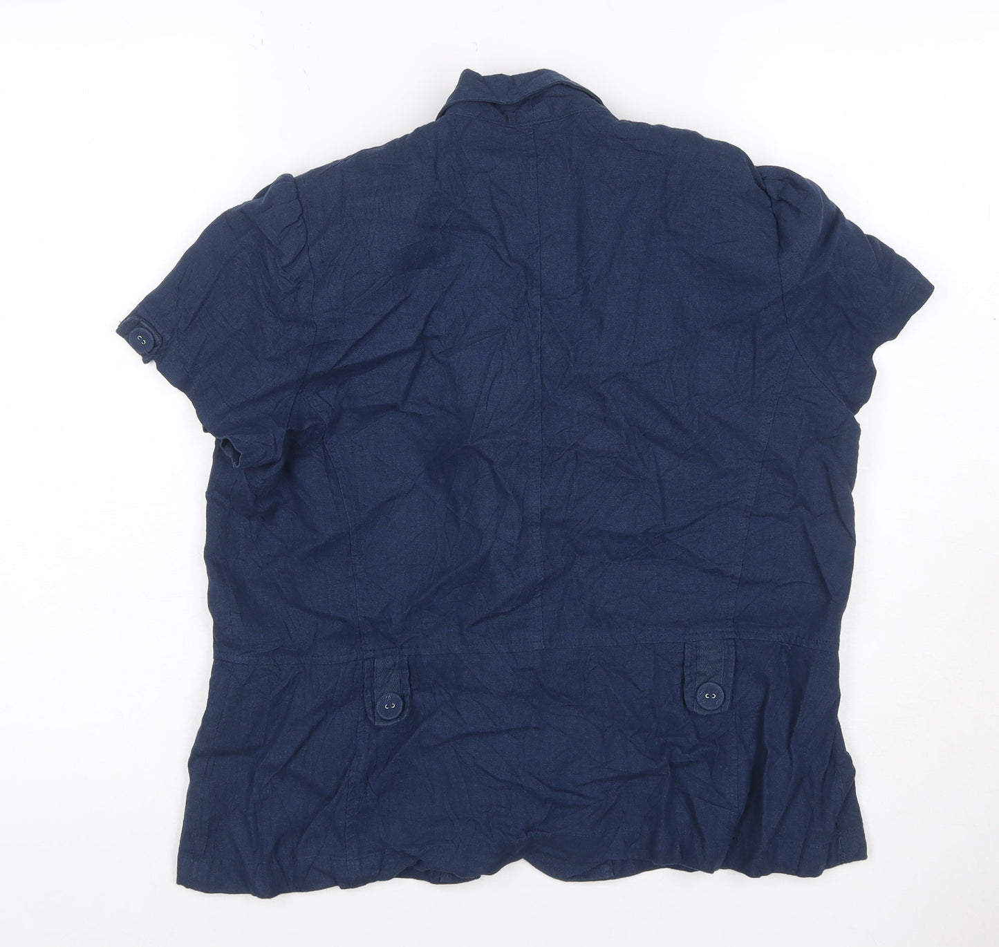 Ellie Louise Women Navy UK 14 Linen Blend Ruffle Button-Up Blouse