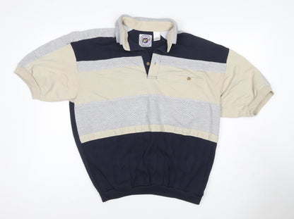 L.D. Sport International Men’s Large Navy Beige Colourblock Polo Shirt