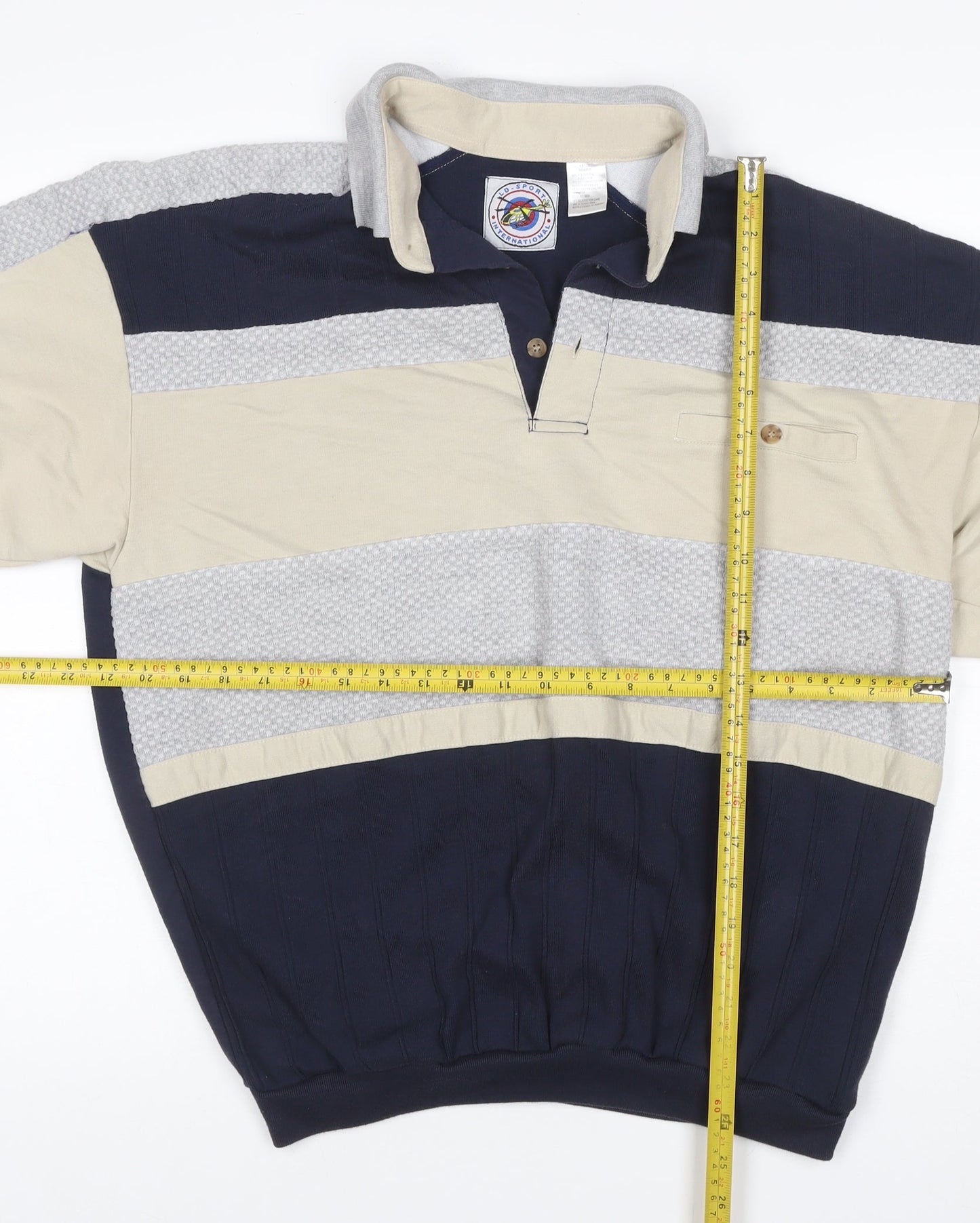 L.D. Sport International Men’s Large Navy Beige Colourblock Polo Shirt