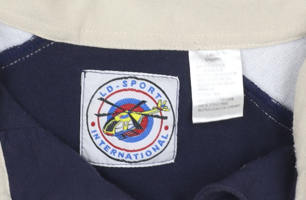 L.D. Sport International Men’s Large Navy Beige Colourblock Polo Shirt