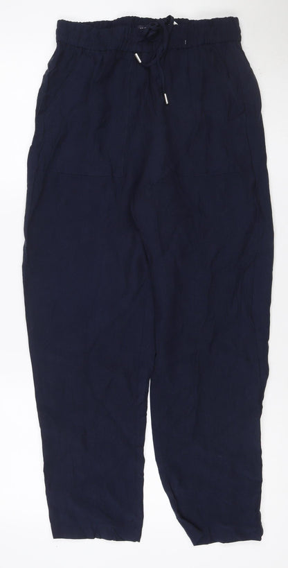 Marks & Spencer Women Blue UK 10 Short Wide Leg Drawstring Trousers