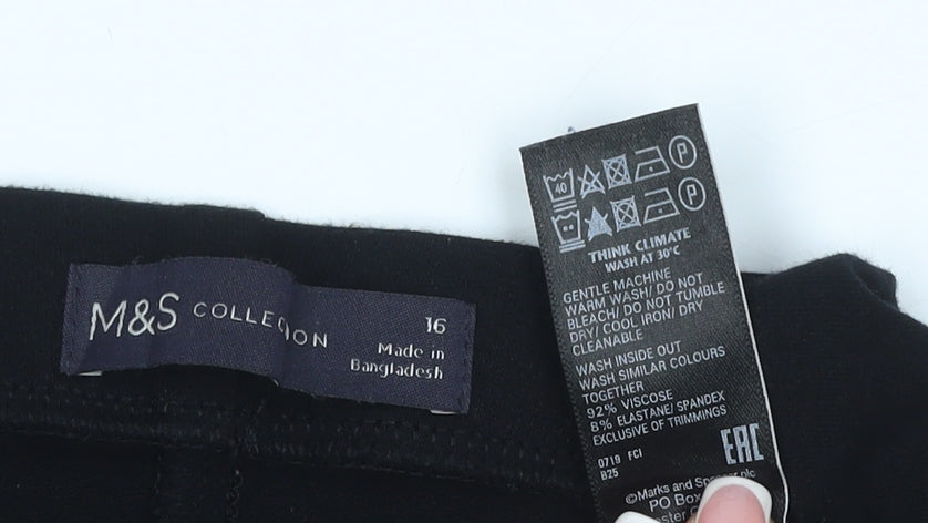 Marks & Spencer Women Black Size 16 Stretch Straight Leg Trousers